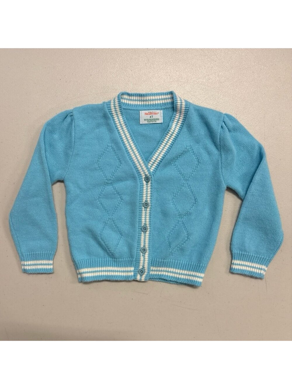 Vintage Health-Tex Cardigan Sweater Light Blue Cable Knit Size 4T